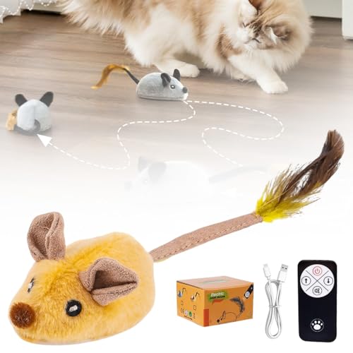 kailisi Elektrische Spielmaus für Katzen, 2025 Neu Mäuse Katzenspielzeug Ferngesteuert, Interaktives Spielzeug Maus mit LED-Licht Realistischen Geräuschen USB-Aufladung für Katzen (Gelb,1Pcs) von kailisi