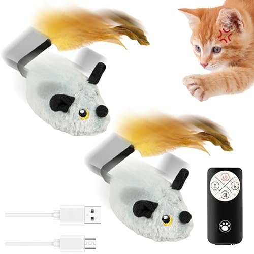 kailisi Elektrische Spielmaus für Katzen, 2025 Neu Mäuse Katzenspielzeug Ferngesteuert, Interaktives Spielzeug Maus mit LED-Licht Realistischen Geräuschen USB-Aufladung für Katzen (Grau,2Pcs) von kailisi