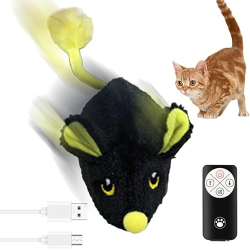 kailisi Elektrische Spielmaus für Katzen, 2025 Neu Mäuse Katzenspielzeug Ferngesteuert, Interaktives Spielzeug Maus mit LED-Licht Realistischen Geräuschen USB-Aufladung für Katzen (Schwarz,1Pcs) von kailisi