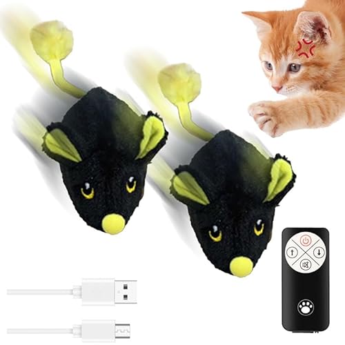 kailisi Elektrische Spielmaus für Katzen, 2025 Neu Mäuse Katzenspielzeug Ferngesteuert, Interaktives Spielzeug Maus mit LED-Licht Realistischen Geräuschen USB-Aufladung für Katzen (Schwarz,2Pcs) von kailisi