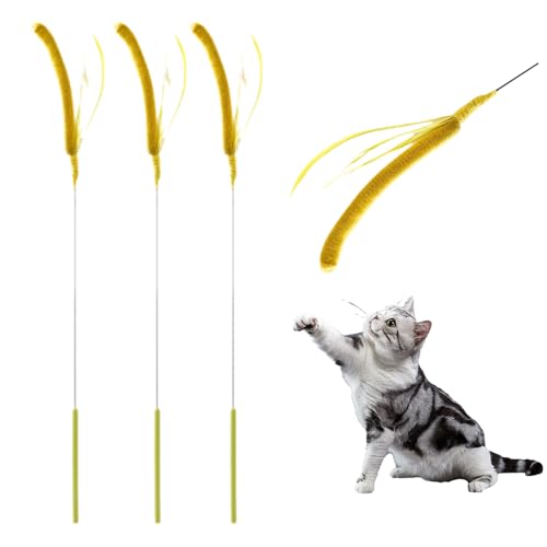 kailisi Interaktives Katzenspielzeug, 2025 Neu Katzenangel Feder Intelligenz Katzen Spielzeug, Grasähnliche extra Lange Katzenrute Cat Toys für Kleine Große Katzen (Gelb) von kailisi
