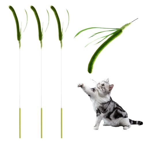 kailisi Interaktives Katzenspielzeug, 2025 Neu Katzenangel Feder Intelligenz Katzen Spielzeug, Grasähnliche extra Lange Katzenrute Cat Toys für Kleine Große Katzen (Grün A) von kailisi