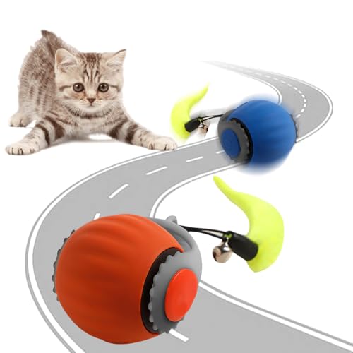 kailisi Interaktives Katzenspielzeug Ball, 2025 Neu Smart Automatisch Rollender Haustierball, Katzenballspielzeuge Interaktive Automatisch Drehbare 360° Kugel Katzen Spielzeug (Blau+Orange) von kailisi
