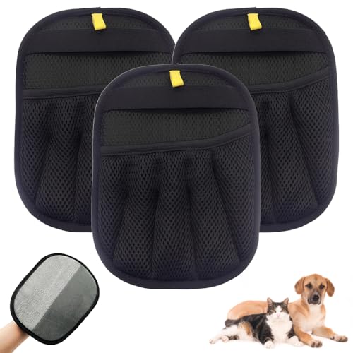 kailisi Pet Hair Remover Gloves, 2025 Neu Fellpflege Handschuhe Fell Magnet handschuh, Tierhaarentferner Doppelseitige Antistatische Haustier Handschuh für Glattes und Gesundes Fell (Schwarz,3Pcs) von kailisi