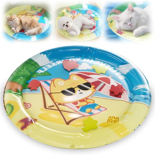 Wassermatte Katzen Kratzfest, 2025 Neu Wasser Spielmatte Hunde Katzen Wassermatte, Kühlmatte Katze Auslaufsichere Interaktives Katzenspielzeug für Kleines Haustier (100CM) von kailisi