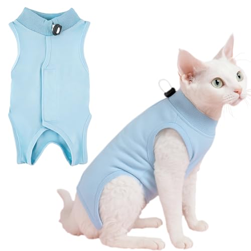 KAIYAYA Katzenbody Nach Op Erholungsanzug Kleidung Modal Recovery Kastration Katze Erholung Anzug für Spay Bauchwunden Weiblich Katzenbekleidung Nach Op Gewicht 4-8 Catties Katze Operation(Blau) von kaiyaya