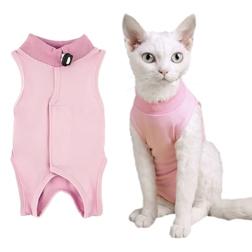 KAIYAYA Katzenbody Nach Op Erholungsanzug Kleidung Modal Recovery Kastration Katze Erholung Anzug für Spay Bauchwunden Weiblich Katzenbekleidung Nach Op Gewicht 4-8 Catties Katze Operation(Rosa) von kaiyaya