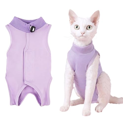 KAIYAYA Katzenbody Nach Op Erholungsanzug Kleidung Modal Recovery Kastration Katze Erholung Anzug für Spay Bauchwunden Weiblich Katzenbekleidung Nach Op Gewicht 4-8 Catties Katze Operation(lila) von kaiyaya