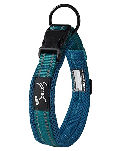 PETTOM Hundehalsband Verstellbare Nylon Hunde Halsband Atmungsaktives Reflektierend Halsband (Blau S) von PETTOM
