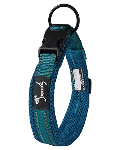 PETTOM Hundehalsband Verstellbare Nylon Hunde Halsband Atmungsaktives Reflektierend Halsband (Blau L) von PETTOM