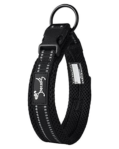 PETTOM Hundehalsband Verstellbare Nylon Hunde Halsband Atmungsaktives Reflektierend Halsband (Schwarz L) von PETTOM