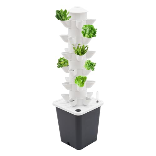 Hydroponics Vertical Growing Kit, Hydroponic Growing Kit, Vertical Plant-Growing Kit für den Anbau von Blattgemüse im Garten oder sogar im Büro (White+ Grey) von kangten