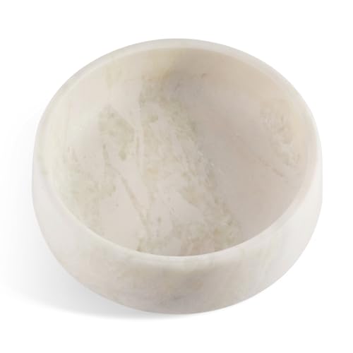 Weißer Hundenapf, Marmor-Hundenapf, rutschfester Wassernapf, groß, robuster Futternapf für große Hunde, afrikanischer natürlicher Marmor, hält 6 Tassen (2,7 kg) von karibiber