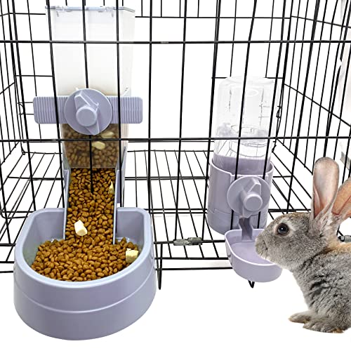 Rabbit Food Water Dispenser Pet Automatic Feeder 2L Food Dispenser 17oz Waterer Small Animal Hanging Bottle Bowl Set for Rabbit Cat Small Dog Frettchen Puppy (Gray) von kathson