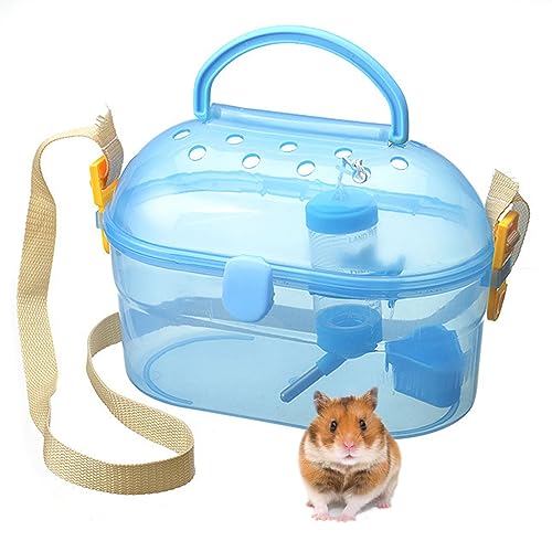 Tragbarer Hamsterkäfig für syrische Hamster, Reise-Käfig mit Wasserflasche, Futternapf, verstellbarer Riemen, Haustierkäfig für Rennmäuse, Eichhörnchen, Meerschweinchen, Igel, Chinchilla von kathson