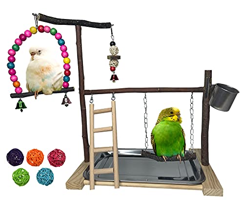 Vogelspielplatz für Papageien, Sittiche, Fitnessstudio, Laufstall, Nymphensittich, Spielständer, Holzstange, Übung, Aktivitätszentrum, Leitern, Futterbecher, Käfigzubehör, Schaukel, Kauspielzeug für von kathson