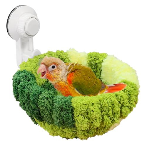 kathon Fenster Vogelbett mit Saugnapf, Winter Warmes Vogel-Plüschnest Papagei Schlafbett für Wellensittich, Lovebird Conure Quaker (Ø 17 cm, Grün) von kathson