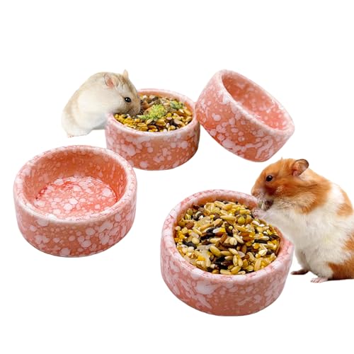 kathson 4 Stück Hamster-Futternapf Meerschweinchen Keramik Wassernapf Kleintier-Futterschale für Zwerghamster Rennmäuse Syrisches Frettchen Igel Chinchilla Bunny (Rosa) von kathson