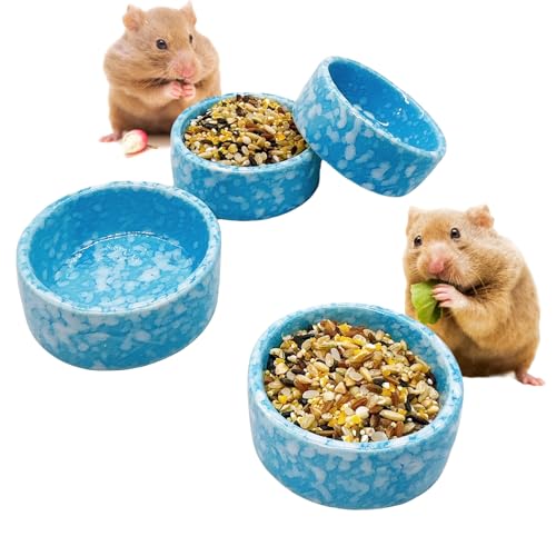 kathson 4 Stück Hamster-Futternapf Meerschweinchen Keramik Wassernapf Kleintier-Futterschale für Zwerghamster Rennmäuse Syrisches Frettchen Igel Chinchilla Häschen (blau) von kathson