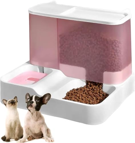 kathson All-in-One Automatisches Katzenfutter- und Wasserspender-Set Schwerkraft-Katzenfütterer Großes Fassungsvermögen Selbstfütternder Hundefütterer und Tränke für kleine Hunde Katzen (Rosa) von kathson