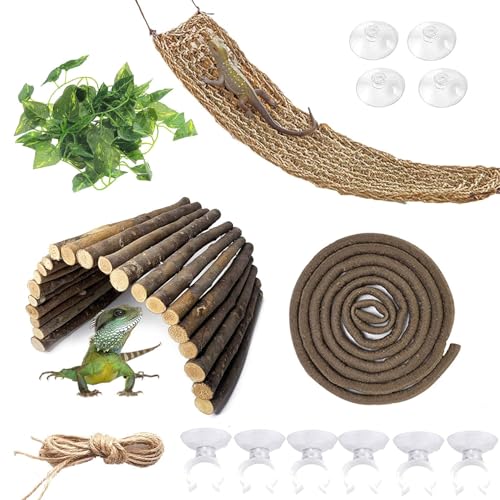kathson Bartagamen-Hängematte, Reptilien-Versteck, Holzbrücke, Dschungelkletterer, Reben, Flexible Reptilienblätter mit Saugnäpfen, Reptilien-Lebensraum, Dekor für Chamäleon, Eidechsen, Gecko kathson Bartagamen-Hängematte, Reptilien-Versteck, Holzbrücke, Dschungelkletterer, Reben, Flexible Reptilienblätter mit Saugnäpfen, Reptilien-Lebensraum, Dekor für Chamäleon, Eidechsen, Gecko von kathson