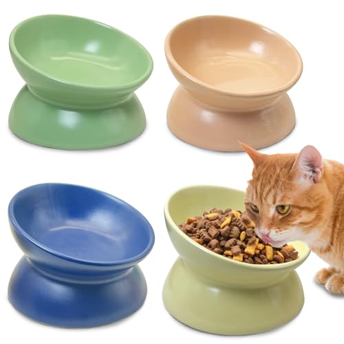 kathson Erhöhte Katzennäpfe aus Keramik, erhöhter geneigter Futternapf, Anti-Erbrechen, buntes Porzellan, Futterschale für Katzen und kleine Hunde, stressfrei, Blau, Grün, Gelb, Rosa, 4 Stück kathson Erhöhte Katzennäpfe aus Keramik, erhöhter geneigter Futternapf, Anti-Erbrechen, buntes Porzellan, Futterschale für Katzen und kleine Hunde, stressfrei, Blau, Grün, Gelb, Rosa, 4 Stück von kathson