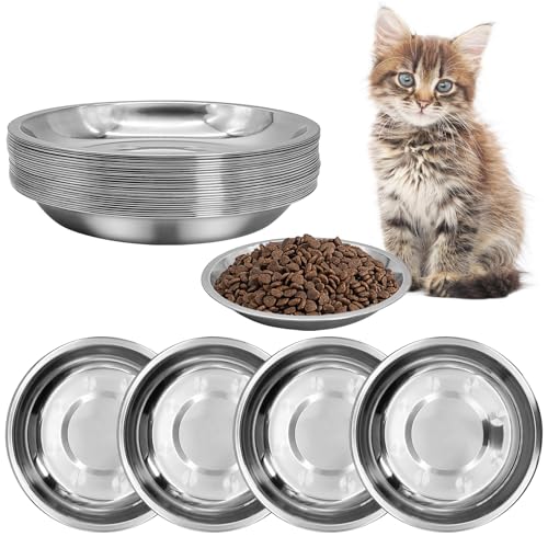 kathson Flacher Edelstahl-Katzennäpfe, 24 Stück, Schnurrhaar, Müdigkeit, Katzenschüssel, flache Hunde-Fütteruntertassen, Haustierfutter und Wasserteller, Set für Kätzchen, Welpen und andere Kleintiere kathson Flacher Edelstahl-Katzennäpfe, 24 Stück, Schnurrhaar, Müdigkeit, Katzenschüssel, flache Hunde-Fütteruntertassen, Haustierfutter und Wasserteller, Set für Kätzchen, Welpen und andere Kleintiere von kathson