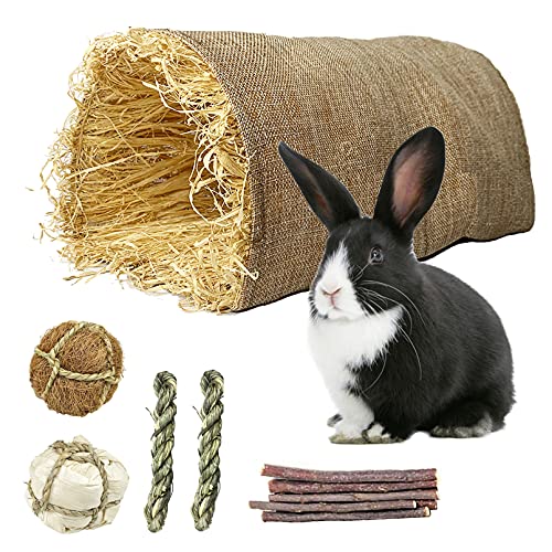 kathson Großer Gras-Tunnel, Kaninchen-Versteck, Tunnel, Hase, Versteck, Hütte, Meerschweinchen, Gras, Leinen, langlebiger Tunnel mit Kleintier-Aktivitäts-Kauspielzeug von kathson