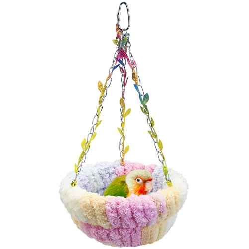 kathson Hängendes Vogelbett, Hängematte für Käfig, Winter, warmes Vogelnest, Plüschnest, Papagei, Schlafbett für Wellensittich, Lovebird Conure Quaker (Durchmesser 16 cm, Rosa) von kathson