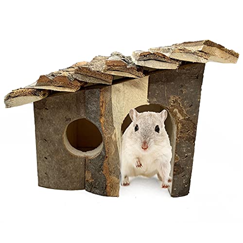 kathson Hamster-Holzhaus, Kleintierversteck Klettern Spielhütte Naturholz mit Rinde Versteck Haus für Zwerghamster, Maus, Ratten, Rennmäuse und andere Kleintiere von kathson
