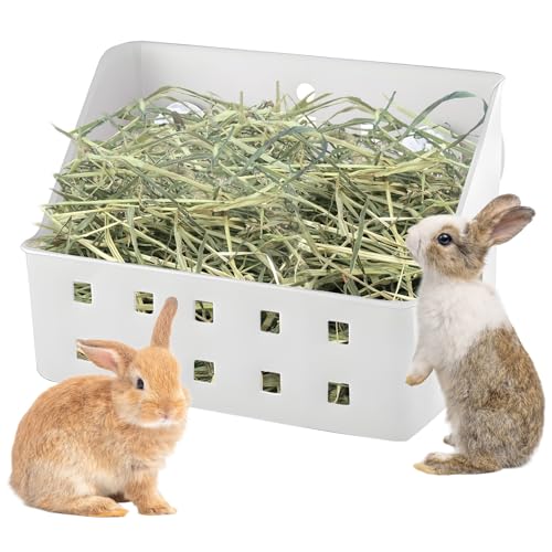 kathson Heu-Futterstation für Kaninchen, Heukrippe, weniger verschwendet, Grashalter, Futterspender, Kleintiere, Kunststoffschale für Kaninchen, Kaninchen, Meerschweinchen, Ratten, Chinchilla, Grau von kathson