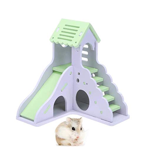 kathson Holz-Hamsterhaus, Hamsterversteck für Hamster, Spielzeug, langlebig, geruchlos, ungiftig, Deluxe, zweilagig, Holzhütte (grün) von kathson