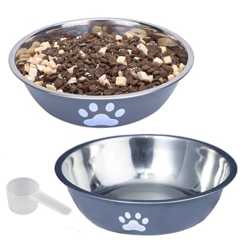 kathson Hundenäpfe aus Edelstahl, auslaufsicher, aus Metall, rutschfeste Gummi-Unterseite, Futter- und Wassernapf, für mittelgroße und kleine Hunde, Grau, 2 Stück von kathson
