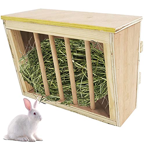 kathson Kaninchen-Heu-Futterstation aus Holz, Futterkrippe für Kleintiere, weniger verschwendete Futterspender für Kaninchen, Meerschweinchen, Chinchilla, Hamster von kathson