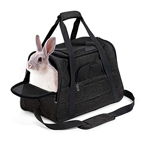 kathson Kaninchen-Reisetasche, von Fluggesellschaften zugelassen, Haustiertasche, atmungsaktives Netzfenster, Katzen, Häschen und kleine Tiere (schwarz) von kathson