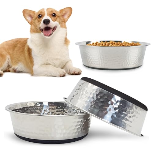 kathson Katzennäpfe aus Edelstahl, gehämmerte Metall-Hundenäpfe mit rutschfester Unterseite aus Gummi, für Wasser und Futter, spülmaschinenfest, zum Füttern von kleinen bis mittelgroßen Haustieren (18 von kathson