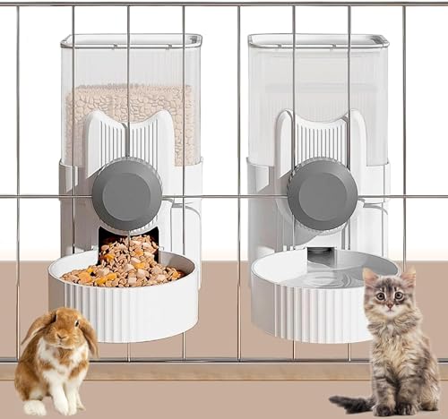 Kathson Rabbit Gravity Auto Feeder Set 35oz Hanging Automatic Food Water Dispenser Cage Automatic Feeder Set für Kaninchen Chinchilla Meerschweinchen Igel Frettchen Kitty Puppy（graue） von Kathson