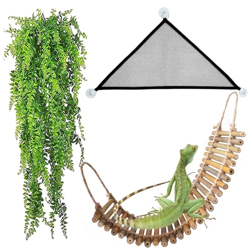 kathson Reptilienbrücke für Terrarium, Bartagame, Holzbrücken, Gecko-Hängematte mit hängenden Pflanzen, Eidechsenliege, Bambusleiter, Reptilien, Tankzubehör, Klettern für Chamäleons, Geckos, Schlangen kathson Reptilienbrücke für Terrarium, Bartagame, Holzbrücken, Gecko-Hängematte mit hängenden Pflanzen, Eidechsenliege, Bambusleiter, Reptilien, Tankzubehör, Klettern für Chamäleons, Geckos, Schlangen von kathson