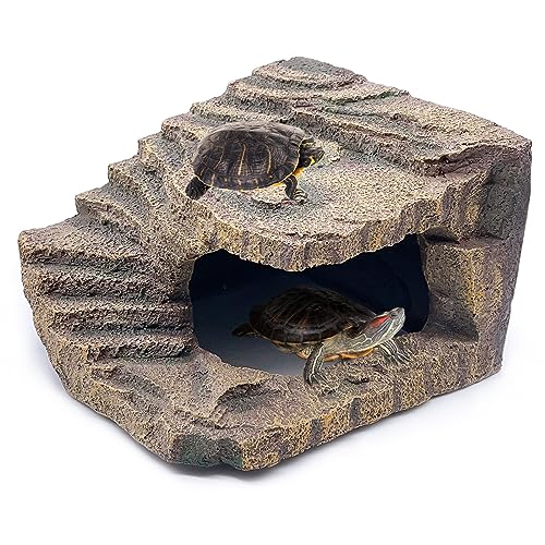 kathson Schildkrötenplattform für Schildkröten, zum Ausruhen von Terrassen, Kletterrampe, Kunstharz, Dock-Dekoration, Versteck für Reptilien, Höhle, Versteck für Wasserschildkröten, Frosch, Molche und von kathson