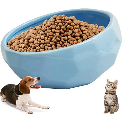 kathson Schrägter Keramiknapf für Hunde, 15° geneigt, für Katzenfutter, Wasser, Futternapf, Haustier, Komfort, schwere Futternäpfe, für Nass- oder Trockenfutter, Blau von kathson