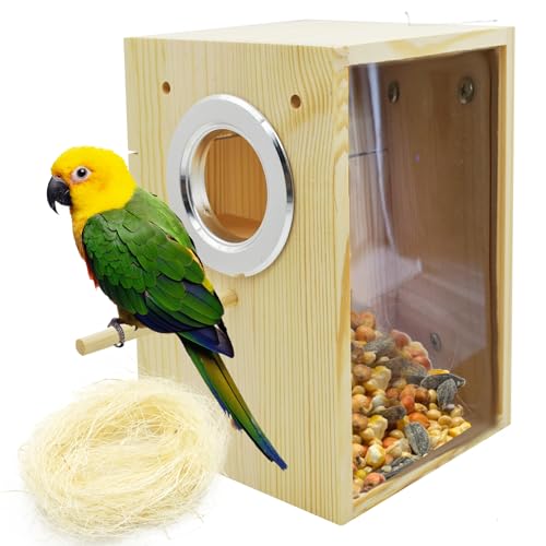 kathson Sittich Brutkasten Transparent Vogelnestkästen Holz Vögel Zucht Käfig Haus Papagei Nistkasten für Nymphensittiche Fink Lovebirds Wellensittich Sittich Sittiche Kanarienvögel (L) von kathson