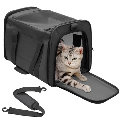 kathson Tragetasche für Katzen, Hundetragetasche, von Fluggesellschaften zugelassen, tragbar, faltbar, weiche Seiten, Reise-Tragetasche für Welpen, Kätzchen, kleine Hunde bis zu 6,8 kg, Schwarz kathson Tragetasche für Katzen, Hundetragetasche, von Fluggesellschaften zugelassen, tragbar, faltbar, weiche Seiten, Reise-Tragetasche für Welpen, Kätzchen, kleine Hunde bis zu 6,8 kg, Schwarz von kathson