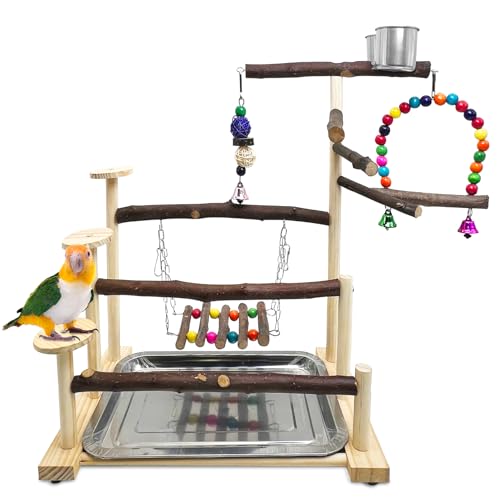 kathson Vogel-Spielplatz, Papageien-Sitzstange, Spielzeug, Holz, Spielstudio, Aktivitätszentrum, Übung, Laufstall, Leiter, Schaukel mit Futterbecher, Kauspielzeug von kathson