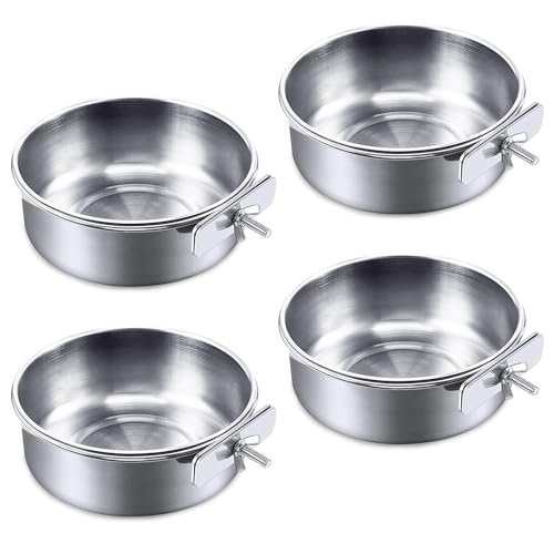 kathson Vogelfutterspender aus Edelstahl, für Papageien, Wasserkäfigschalen mit Klemmhalter, Vogelfutterspender für Sittiche, Nymphensittiche, Wellensittiche, Wellensittiche, Finken und Kleintiere, 4 von kathson