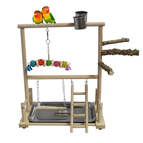 kathson Vogelspielplatz für Papageien und Papageien, aus Holz, Spielstation mit Futterschalen, Kauspielzeug (inklusive Tablett) von kathson