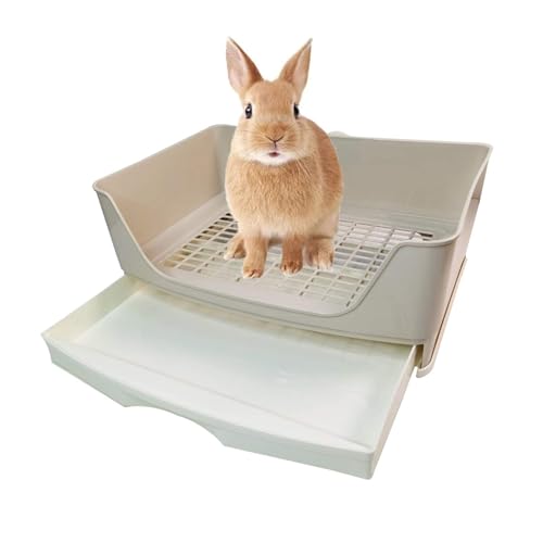 kathson großes Kaninchenklo zum Trainieren, Töpfchen-Ecktoilette mit Schublade, größes Klo für Erwachsene Hamster, Meerschweinchen, Frettchen, Galesaur, Hase und andere Tiere (Braun) von kathson