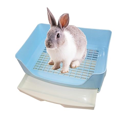 kathson großes Kaninchenklo zum Trainieren, Töpfchen-Ecktoilette mit Schublade, größes Klo für erwachsene Hamster, Meerschweinchen, Frettchen, Galesaur, Hase und andere Tiere (Blau) von kathson