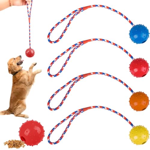 katmerio 4 Stück Wurfball Hund, Ball mit Seil Naturkautschuk Ball für Hunde Hundespielzeug Ball, Interaktiver Hundespielzeug Ball mit Seil, Weich und Elastisch Vollgummiball für Große & Kleine Hunde katmerio 4 Stück Wurfball Hund, Ball mit Seil Naturkautschuk Ball für Hunde Hundespielzeug Ball, Interaktiver Hundespielzeug Ball mit Seil, Weich und Elastisch Vollgummiball für Große & Kleine Hunde von katmerio