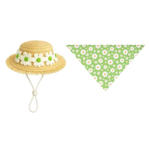 kawehiop Sommerspaß im Landhausstil, gestrickte Katzenmütze, Veranda Dekoration, Blumen, Party Katze, Katzenkostüme, Stil, Party Hand Haustierhut, Grün von kawehiop
