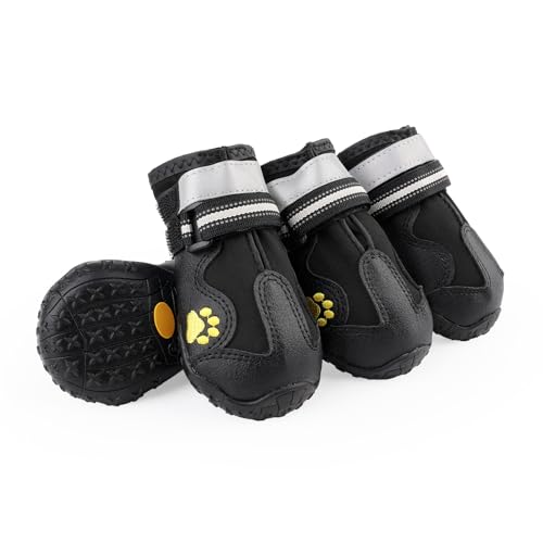 Hundeschuhe für mittelgroße und große Hunde, Pfotenschutz mit reflektierenden Riemen, verstellbar, Hundeschuhe für verletzte Pfoten, wasserdicht, rutschfeste Sohle, atmungsaktiv, für Winter, Sommer, 4 Hundeschuhe für mittelgroße und große Hunde, Pfotenschutz mit reflektierenden Riemen, verstellbar, Hundeschuhe für verletzte Pfoten, wasserdicht, rutschfeste Sohle, atmungsaktiv, für Winter, Sommer, 4 von kaxay